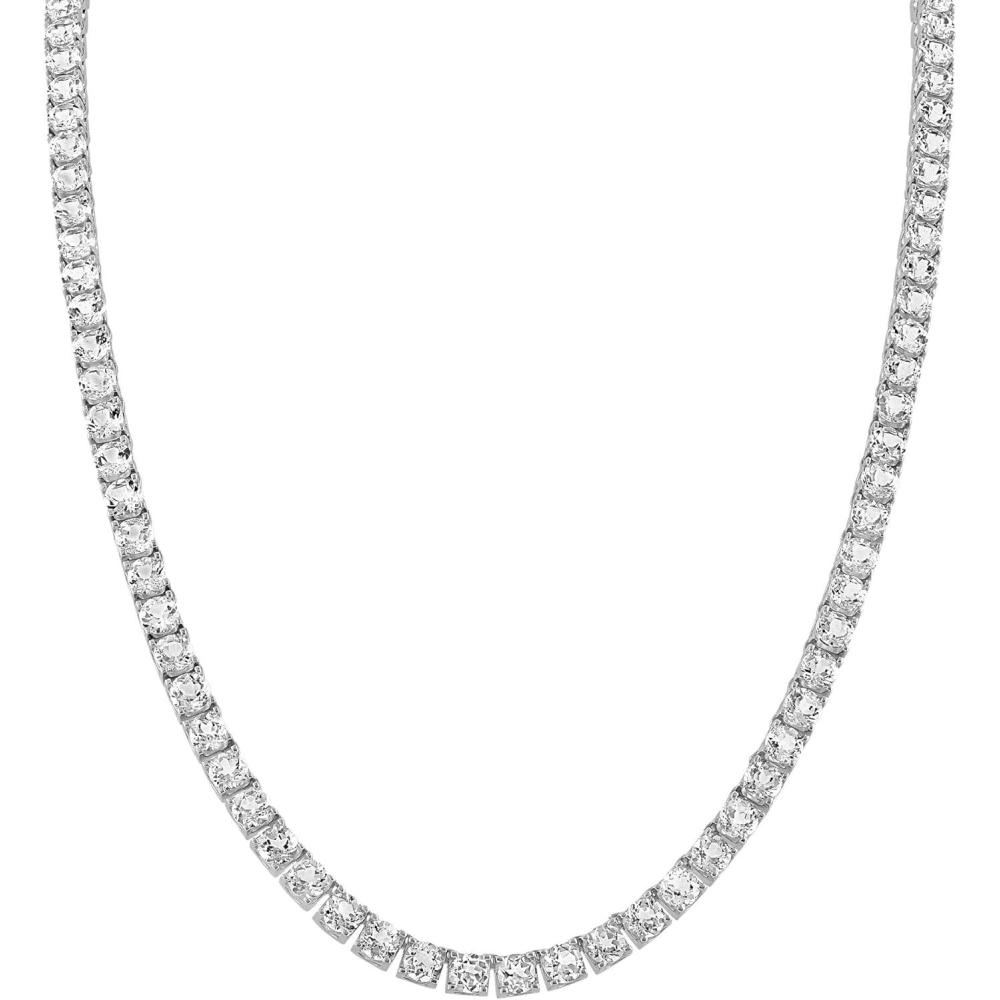 imageBulova Jewelry Mens Black Rhodium Plated Sterling Silver Tennis Necklace inset with 5mm White Topaz Tennis Necklace Length 22 StyleBVC1021WSWTO