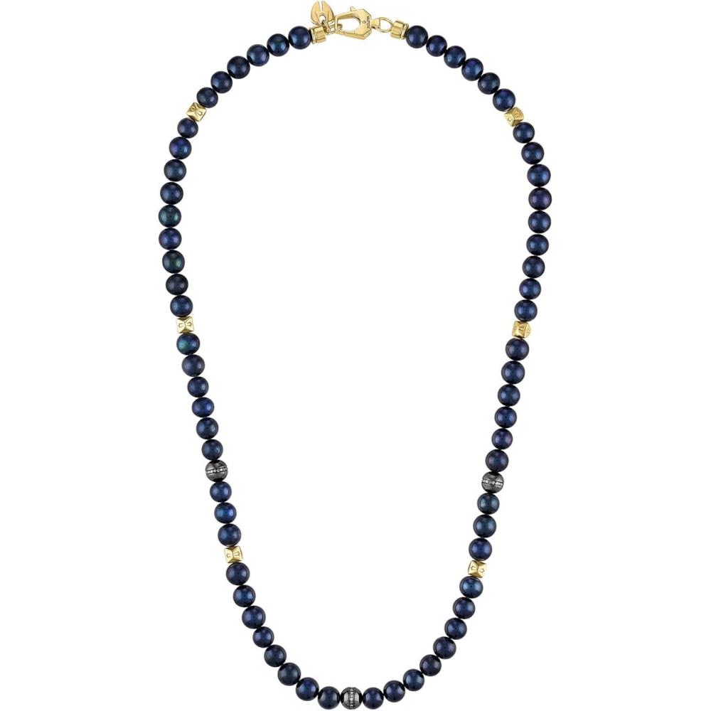 imageBulova Jewelry Mens Classic Beaded Navy Fresh Water Pearls Sterling Silver Beads accented with Diamonds and Goldtone Hexagonal Spheres Necklace Length 22 StyleBVC1060G6SSC4FWP