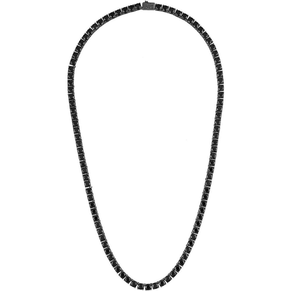 imageBulova Jewelry Mens Classic Black Ruthenium Plated Sterling Silver Tennis Necklace with 5mm Black Spinel Length 22 Style BVC1021BKSBSP