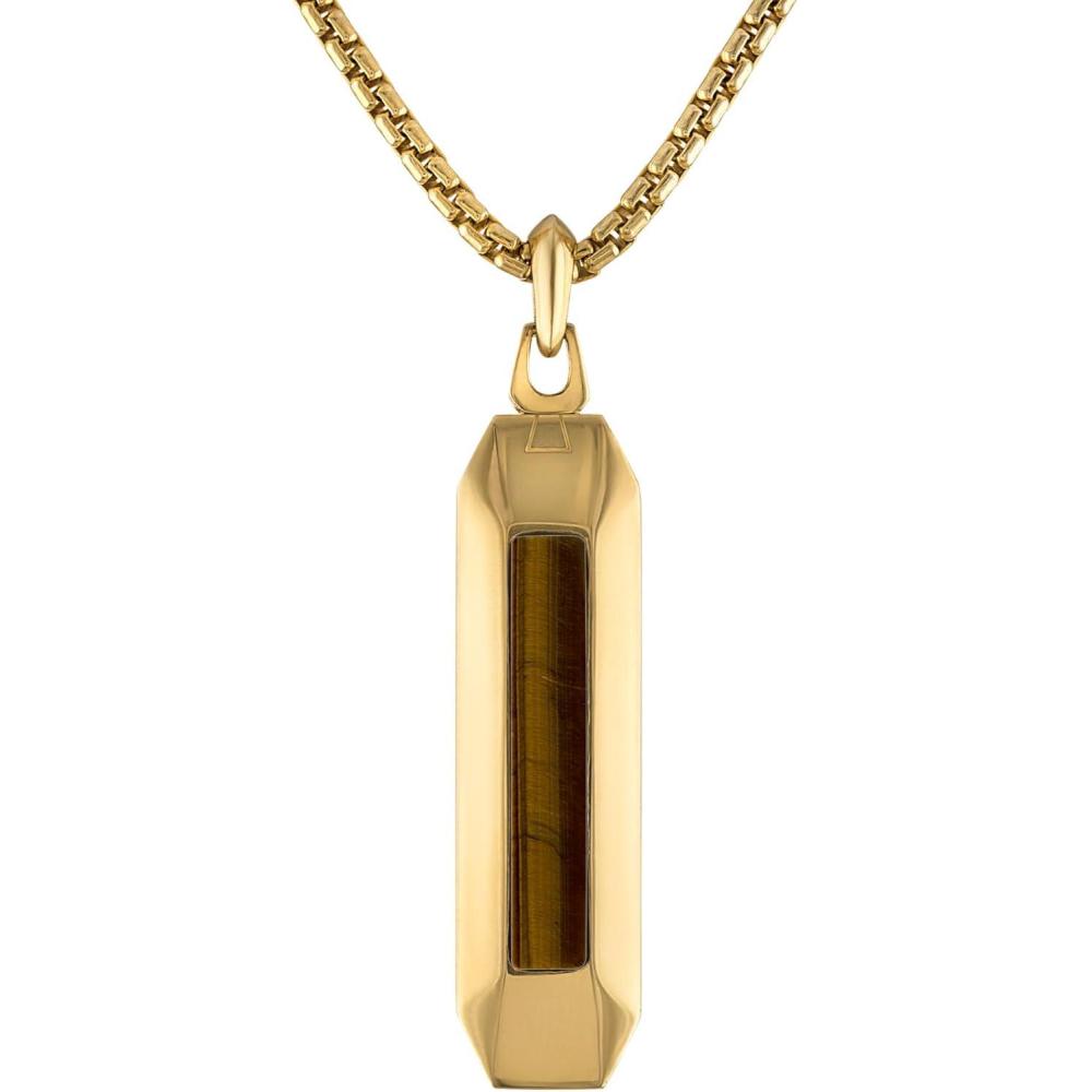 imageBulova Jewelry Mens Marine Star Pendant Necklace with Rounded Box ChainGold Tone Tigers Eye