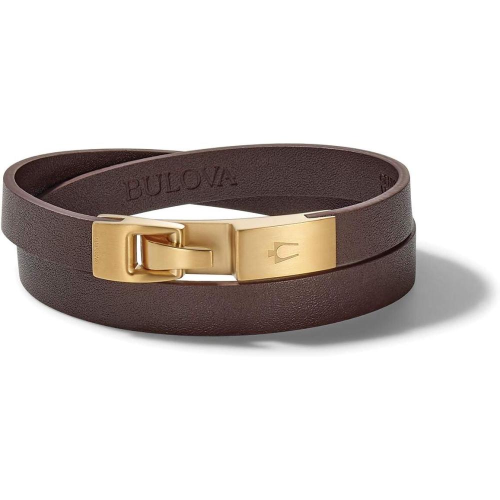 imageBulova Mens Classic Bracelet with Brushed Gold Stainless Steel HookBrown with GoldTone