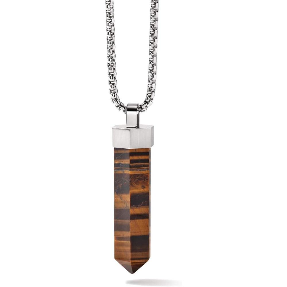 imageBulova Mens Classic Round Box Link Chain Necklace with Obelisk PendantTigers Eye