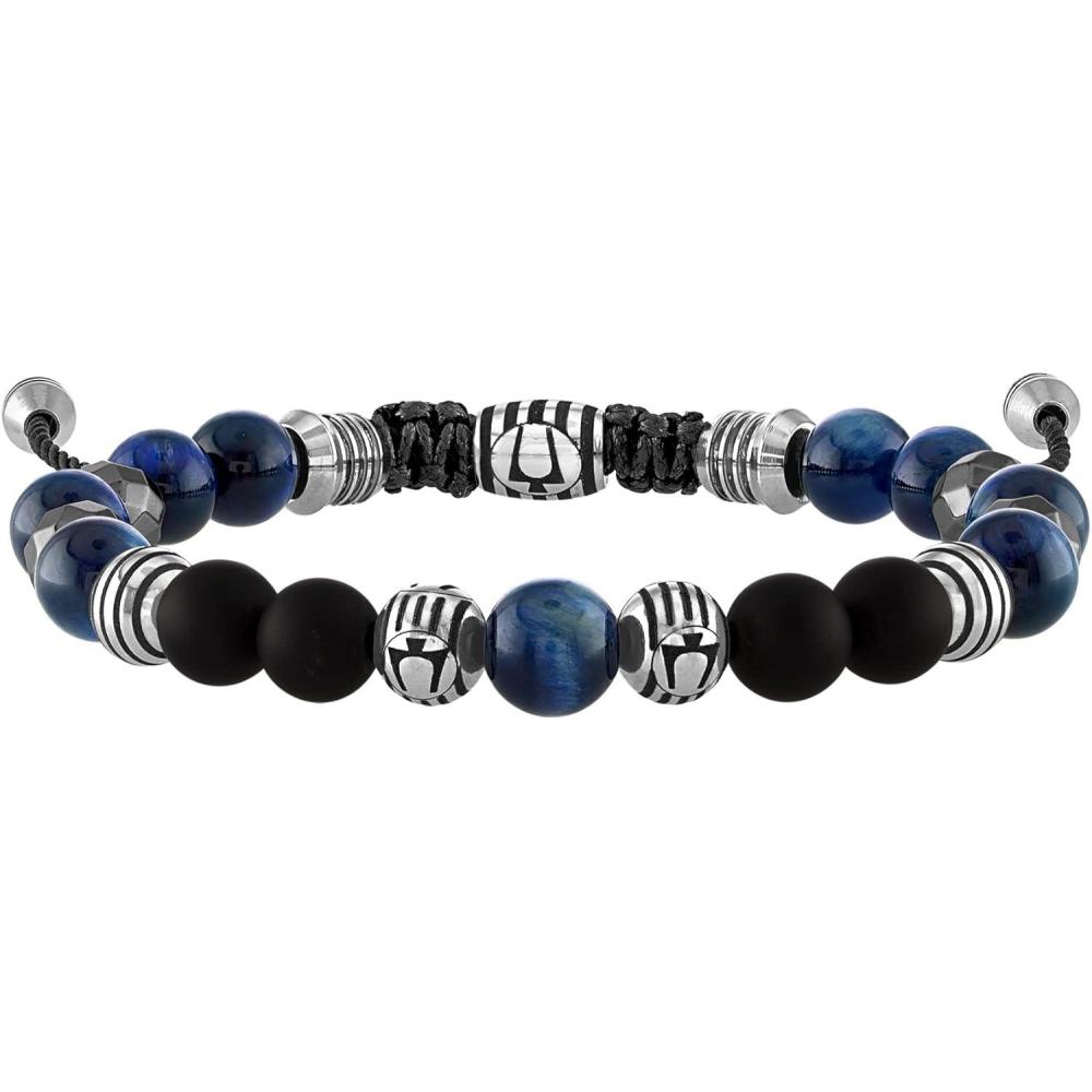 imageBulova Mens Jewelry Classic SemiPrecious Beaded Bolo Bracelet Stainless Steel Matte Black Onyx Sliding Clasp 8MM BeadsBlue Tigers EyeFaceted Matte Hematite