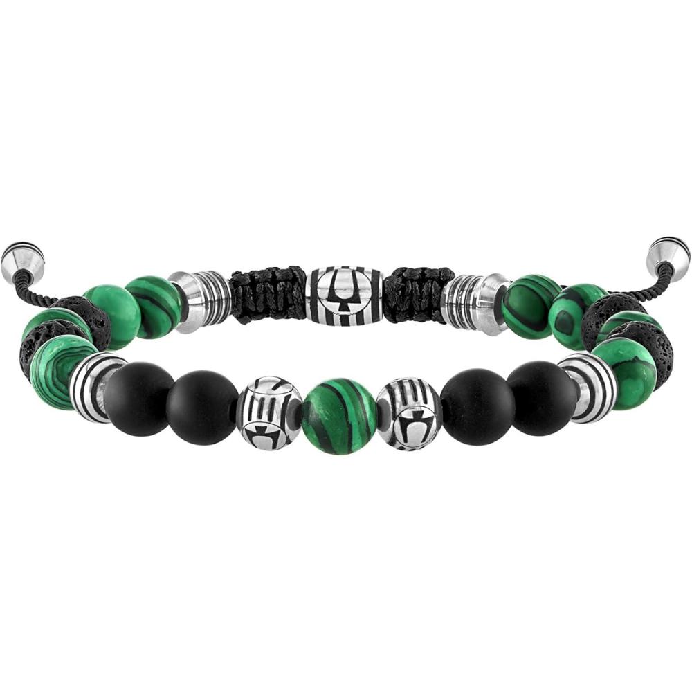 imageBulova Mens Jewelry Classic SemiPrecious Beaded Bolo Bracelet Stainless Steel Matte Black Onyx Sliding Clasp 8MM BeadsMalachite  Black Lava Beads