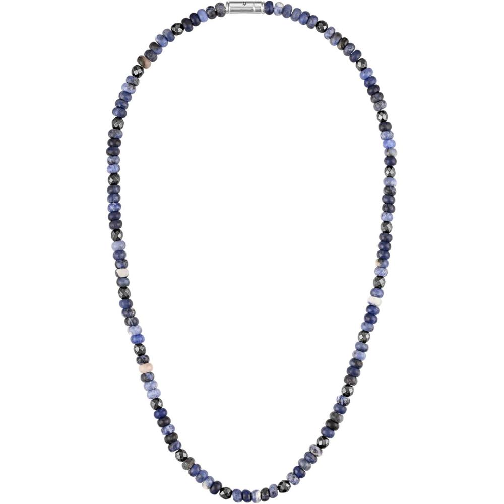 imageBulova Mens Jewelry Classic SemiPrecious Beaded NecklaceSodalite Hematite Rhodium Plated