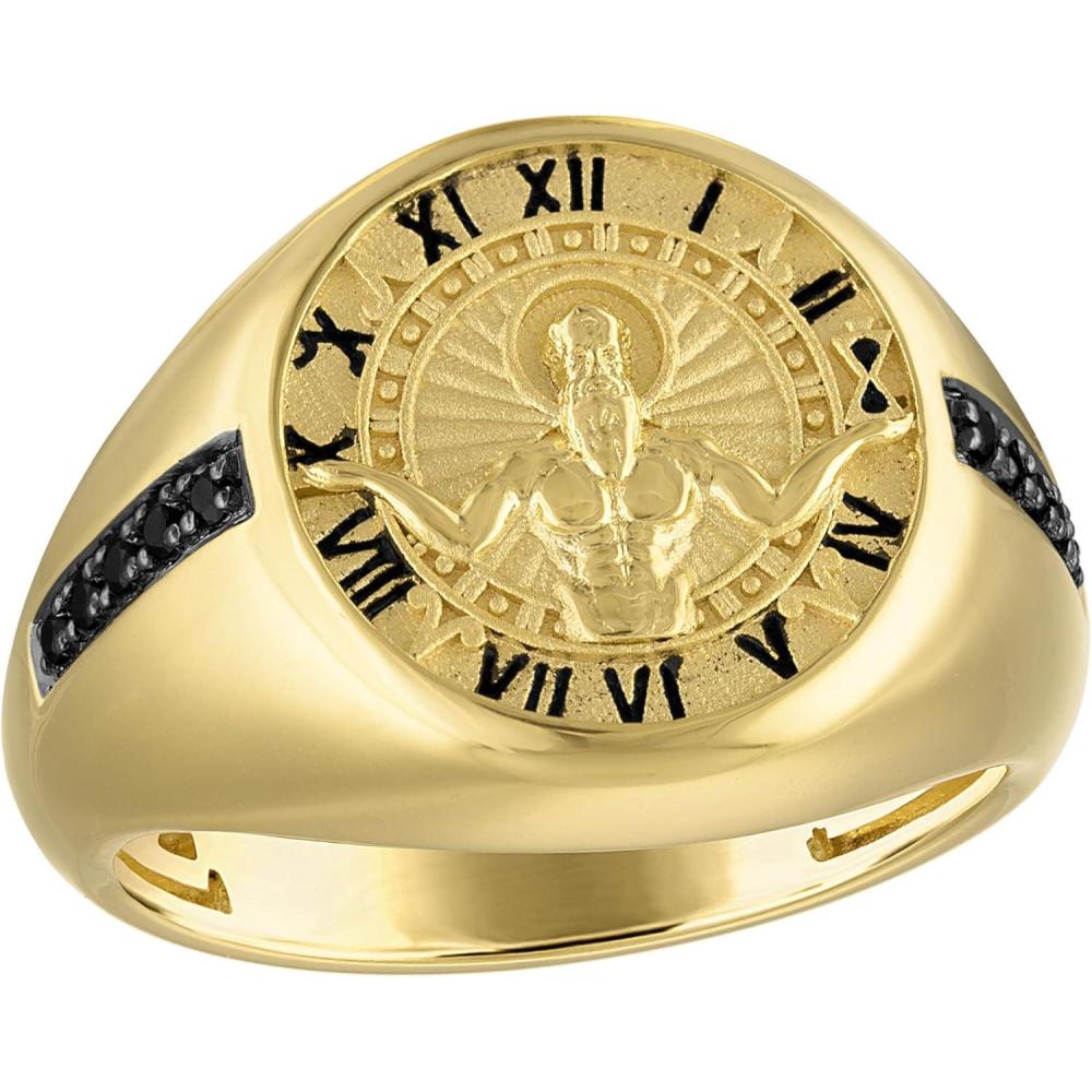 imageBulova Mens Jewelry GoldTone Polished 14K GoldPlated Sterling Silver Ring Features A Raised Image Of Chronos The God Of Time Black Diamonds Totaling 010 Cttw Size 11 Style BVR1050YSAAB