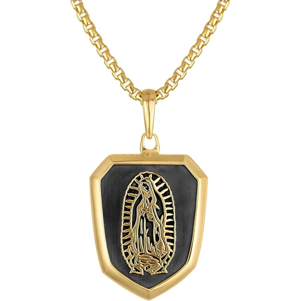 imageBulova Mens Jewelry Our Lady Of Guadalupe GoldTone Sterling Silver Pendant Satin Finish Black Rhodium Plating 14K GoldPlated Sterling Silver Necklace Adjusts From 24 To 26 Style BVP1123YSNA