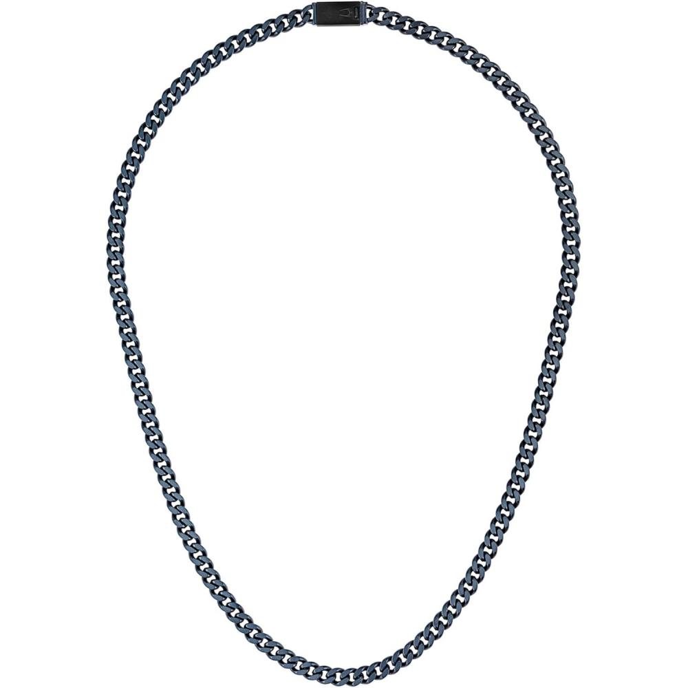 imageBulova Mens Jewelry Polished And Brushed Blue Stainless Steel Necklace Curb Chain Featuring DualSurfaced Links Updated In Navy Length 22 Style BVC1067NVSTNA