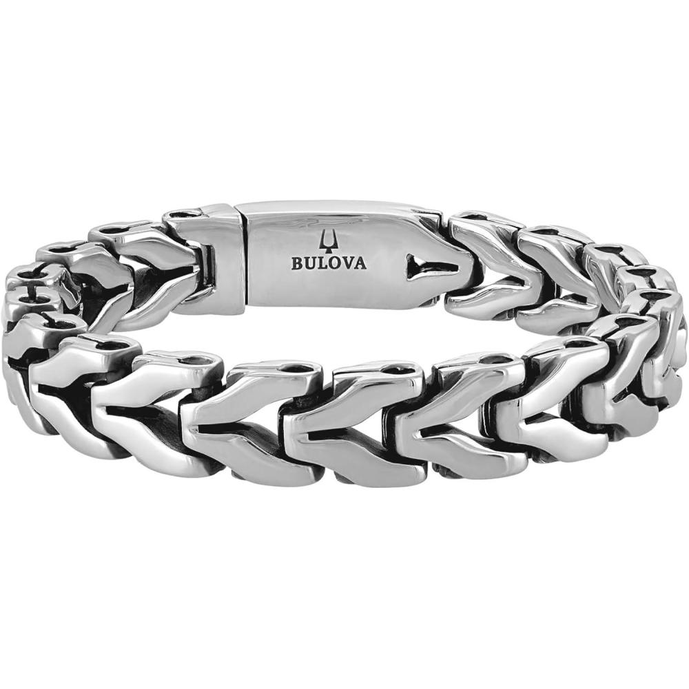 imageBulova Mens Jewelry Polished Stainless Steel Links Accented In Black On The Interior Edges Bracelet Length 85 Style BVB1147NMASTNA