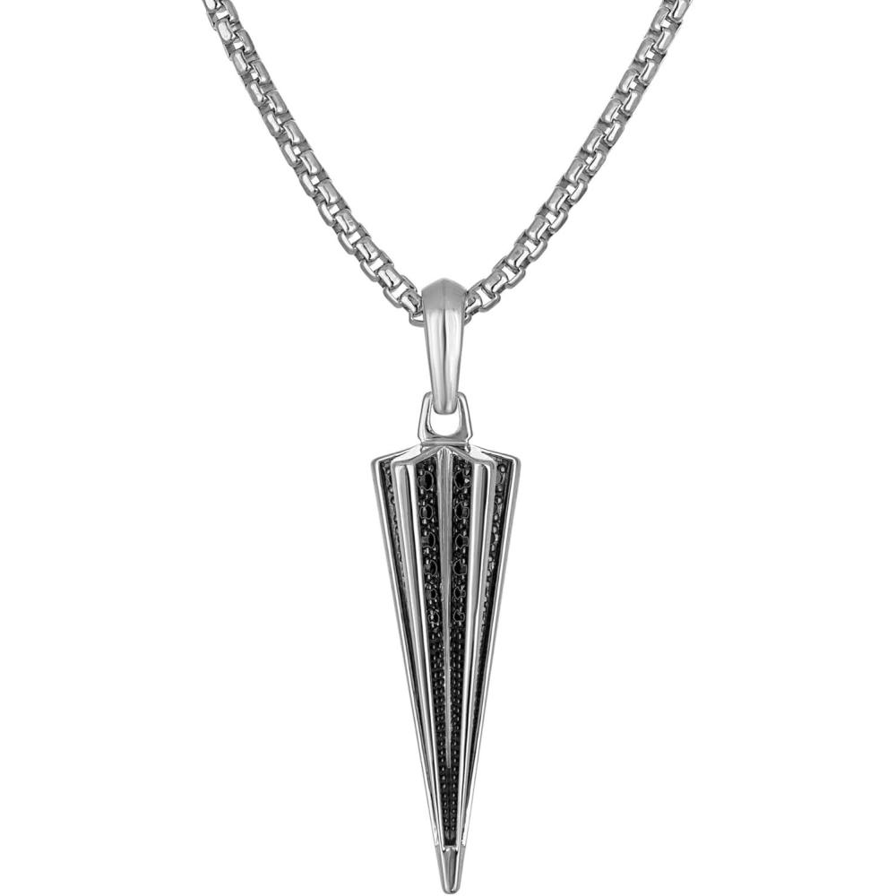 imageBulova Mens Jewelry SilverTone Sterling Silver Pendant Black Diamonds Totaling 025 CttwWith The Iconic Tuning Fork Logo Adjusts From 24 To 26 Style BVP1121WSAA
