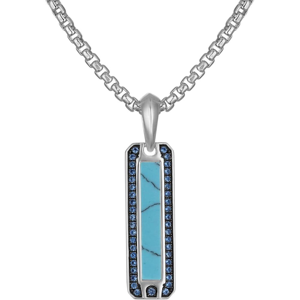 imageBulova Mens Jewelry SilverTone Sterling Silver Pendant Blue Sapphires Totaling 020 Cttw Rounded Box Link Chain Necklace Adjusts From 24 To 26 Style BVP1113WSBLSATQ