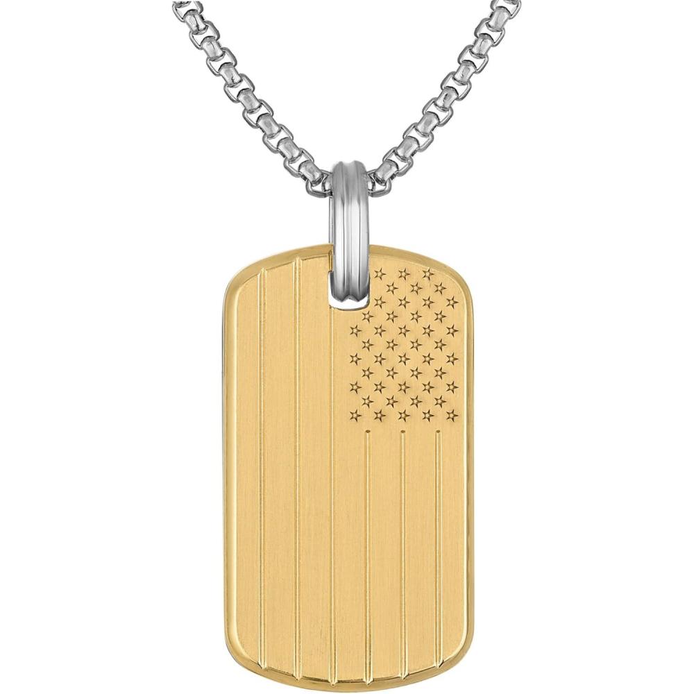 imageBulova Mens Jewelry TwoTone Matte Finish Stainless Steel The Stars And Stripes and 150Bulova Etching Rounded Box Link Chain Necklace Adjusts From 24 To 26 Style BVP1115GSTNA