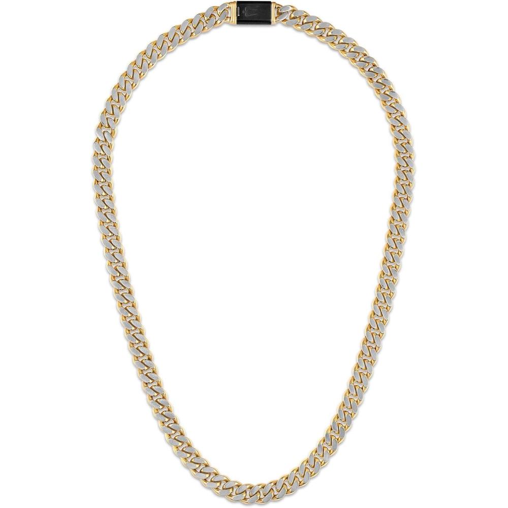 imageBulova Mens Jewelry TwoTone Stainless Steel Necklace Curb Chain Of DualSurfaced Links Polished GoldTone And Brushed Steel Color Combination Length 24 Style BVC1085GOSTNA