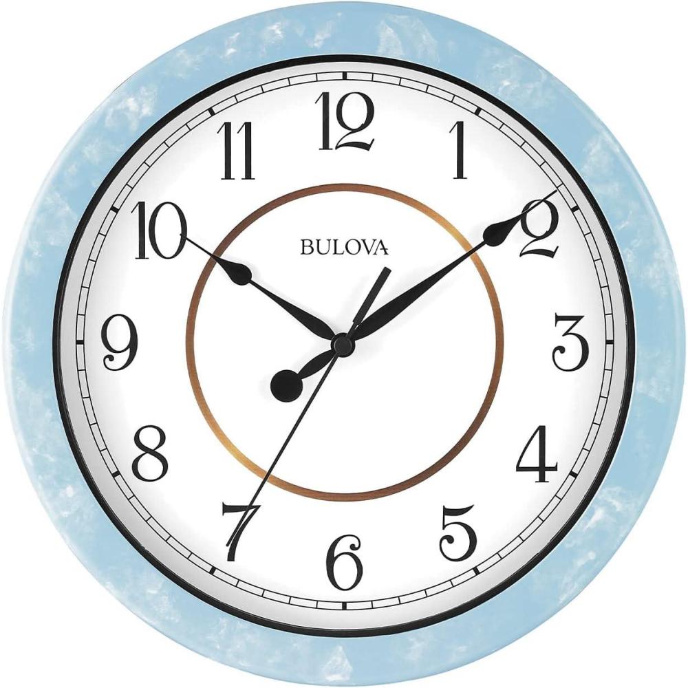 imageBulova Skylark Wall Clock C4884 1025 SkyBlue Resin Case with Cloud Pattern Silent Sweep Quartz Movement Battery Operated Outdoor Waterproof Wall Dcor