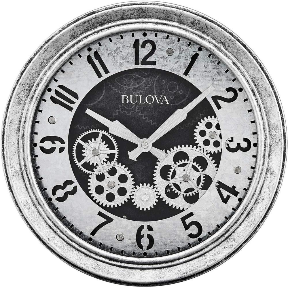 imageBulova The Industrial Wall Clock C4339 13 Diameter Open Gear Design Antique Silver Finish Quartz Movement