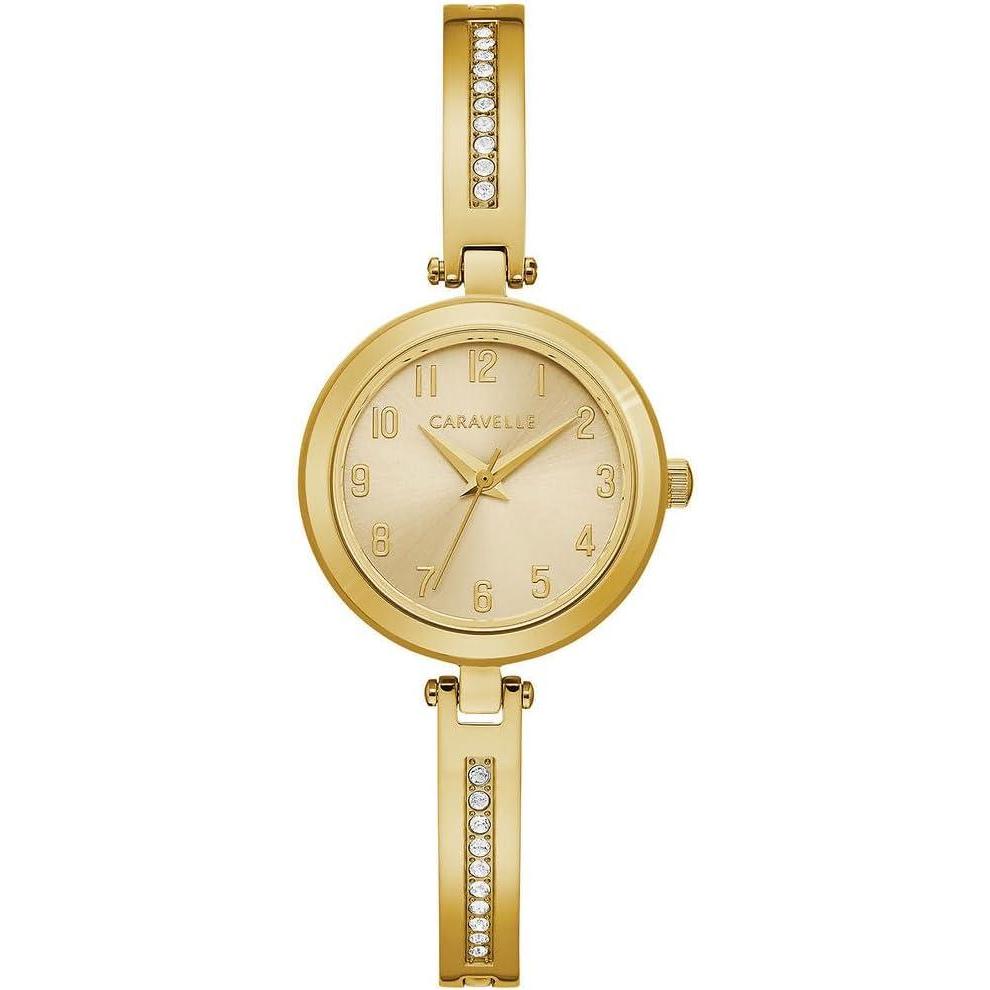 imageCaravelle Classic Quartz Ladies Dress Bangle Watch and Bangle Box SetGoldToneChampagne Dial