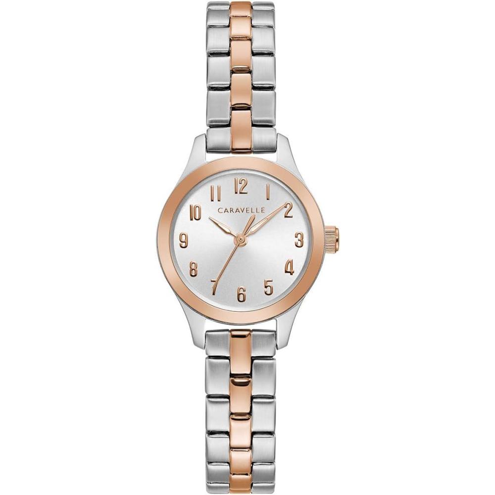 imageCaravelle by Bulova Ladies Classic 3 Hand Quartz Stainless Steel Watch Arabic Markers 30M WRTwo Tone Rose Gold