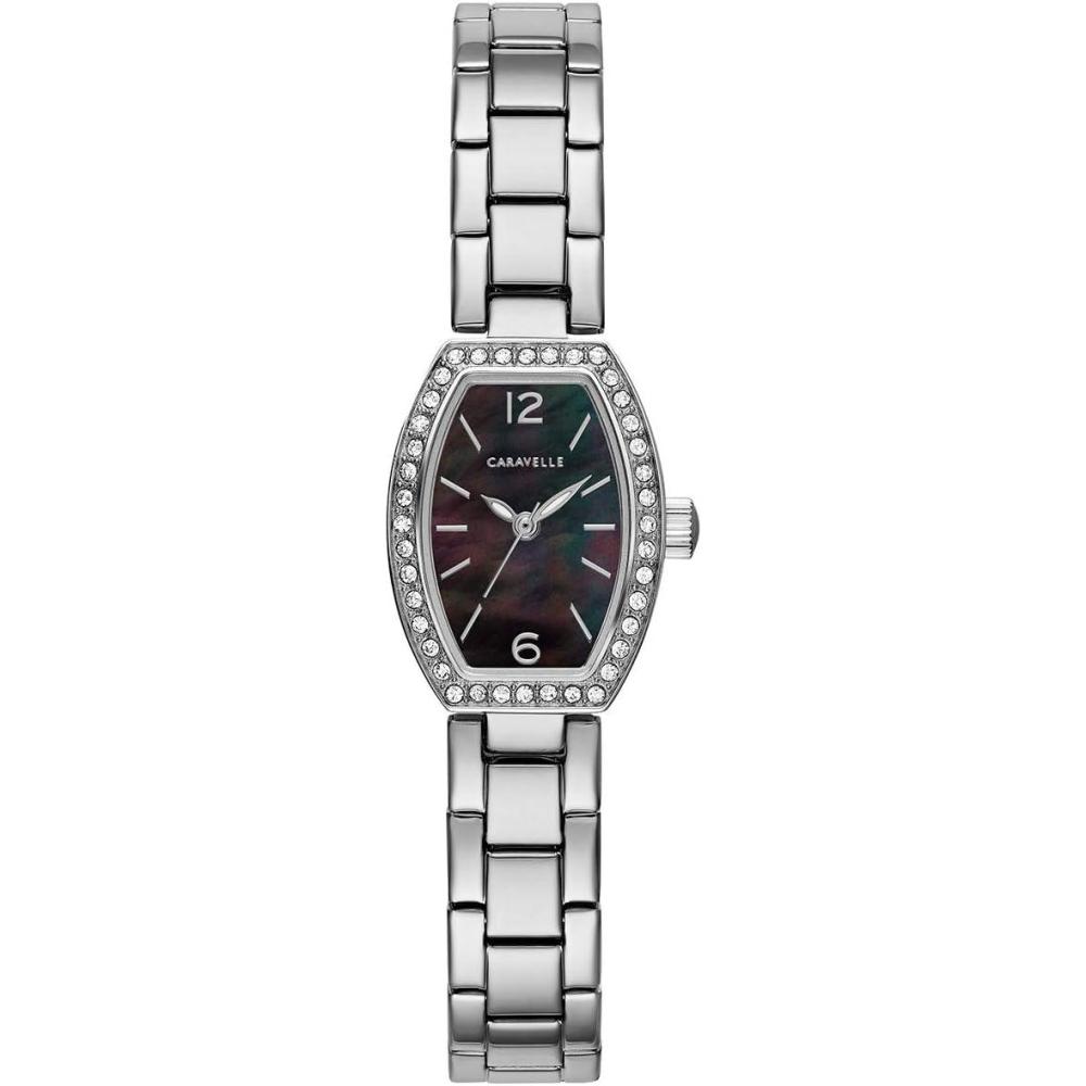 imageCaravelle by Bulova Ladies Dress Mini Quartz Watch Crystals MotherofPearl 18x24mmSilverBlack Mother of Pearl