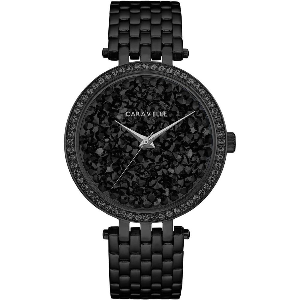 imageCaravelle by Bulova Ladies Modern Crystals Black Ion Plated Stainless Steel Quartz Watch Style 45L171