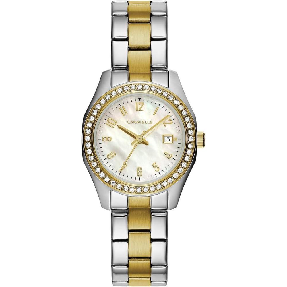 imageCaravelle by Bulova Ladies Petite Sport 3Hand Date Watch Crystal Accents Arabic Markers 28mmTwo Tone Gold