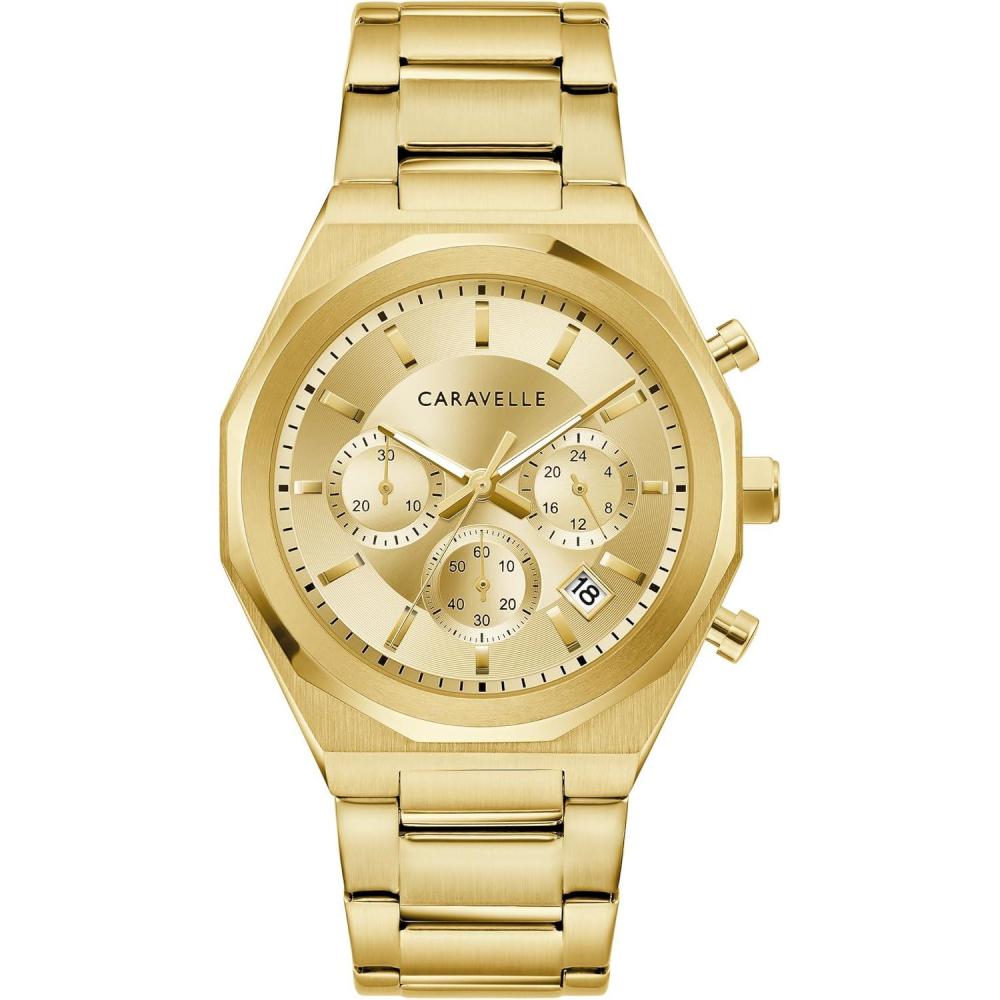imageCaravelle by Bulova Mens Dress 6Hand Chronograph Quartz Stainless Steel Watch 24Hour TimeGold Tone
