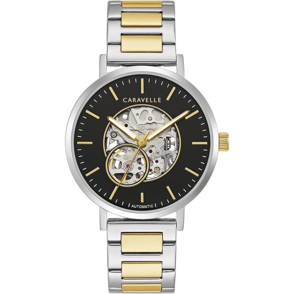 imageCaravelle by Bulova Mens Dress Automatic Watch Stainless Steel Open Aperture 41mmTwo Tone Gold