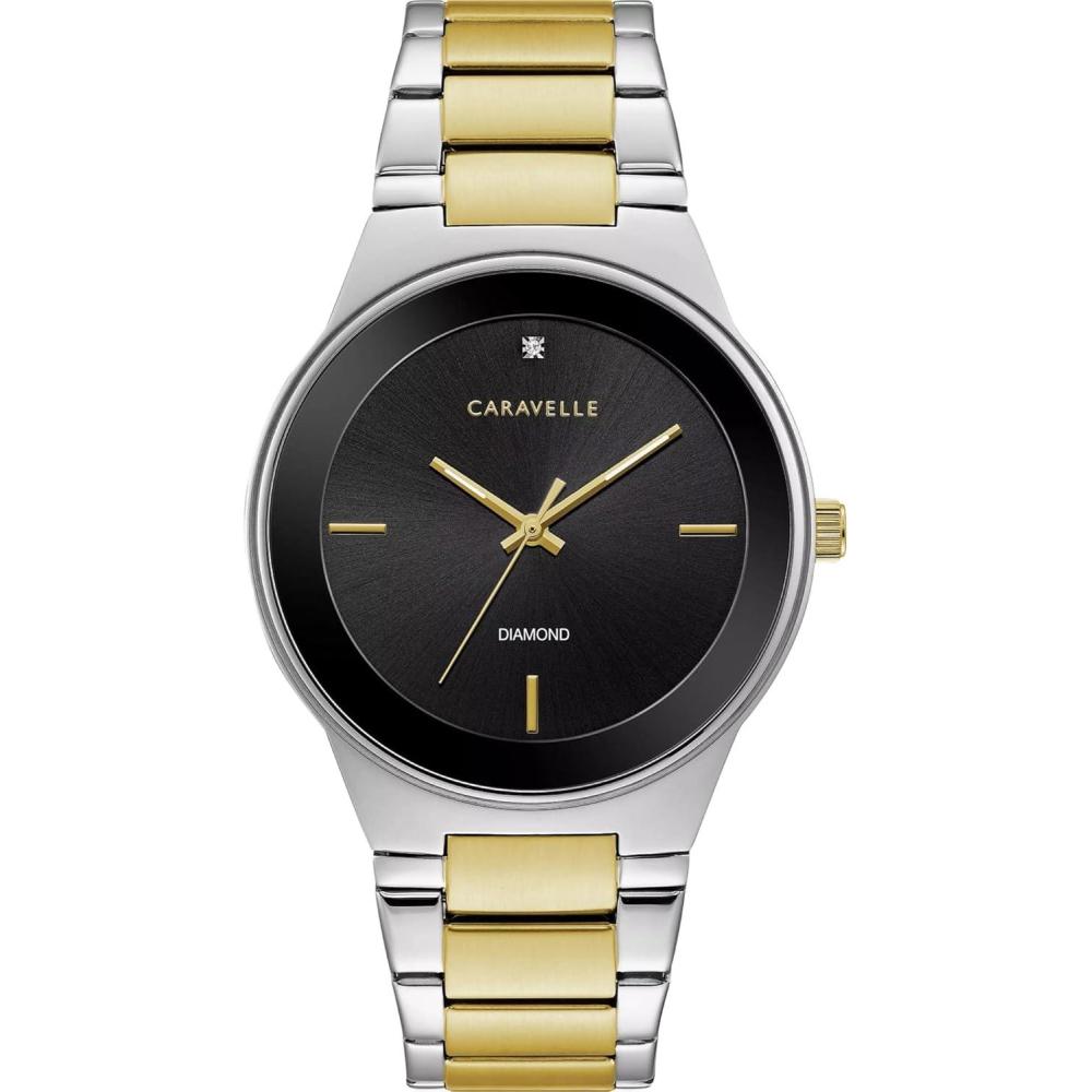imageCaravelle by Bulova Mens Modern 3Hand Quartz Stainless Steel Watch Diamond 40mmTwo Tone Gold