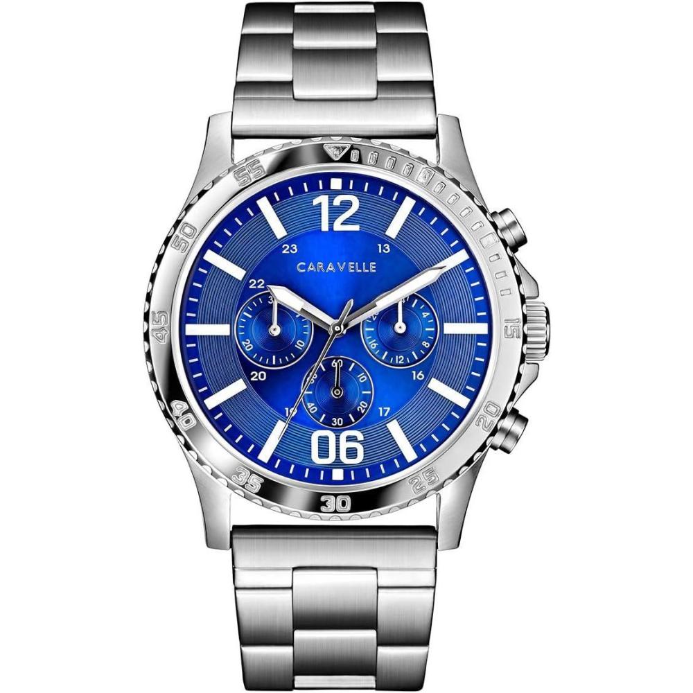 imageCaravelle by Bulova Mens Sport Chronograph Quartz Silver Tone Stainless Steel Watch Blue Dial Style 43A145