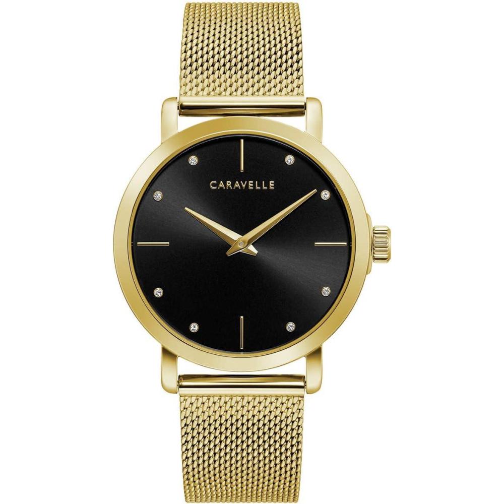 imageCaravelle minMax Ladies Crystal WatchGoldToneBlack dial