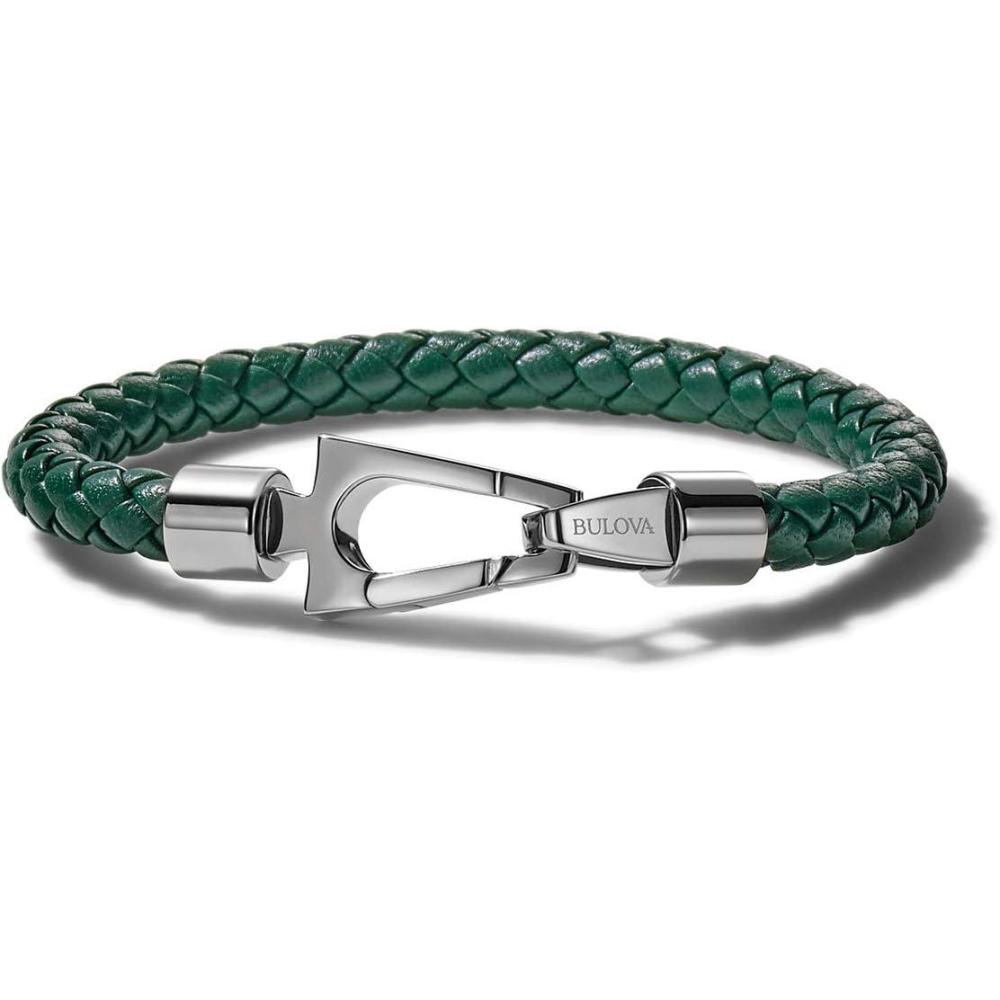 imageMens Marine Star Braided Leather Bracelet with Tuning Fork ClaspGreen Leather