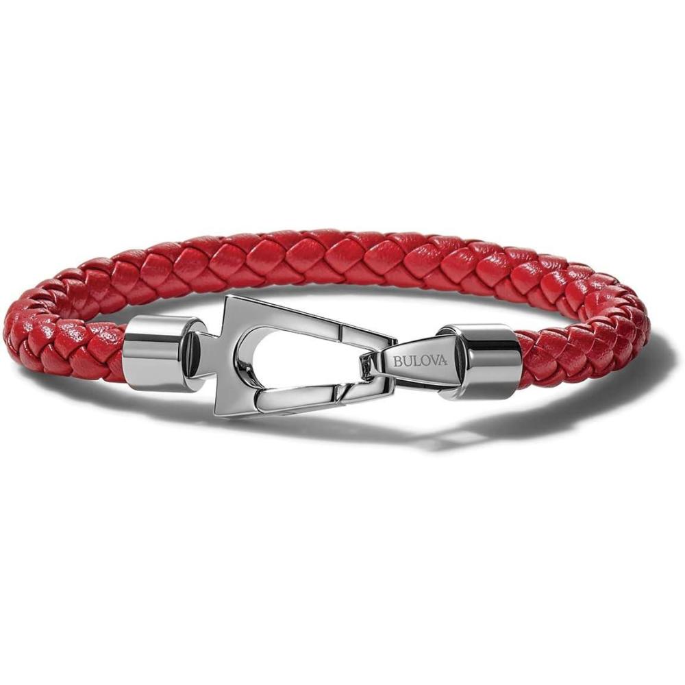 imageMens Marine Star Braided Leather Bracelet with Tuning Fork ClaspRed Leather