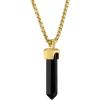 Bulova Jewelry Men’s Icon Black Onyx Obelisk Shaped Pendant, 14k Yellow Gold Plated Sterling Silver Round Box Link Chain Necklace, Length 24″ to 26″, Style: BVP1017-YSBA