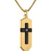 Bulova Jewelry Men’s Icon Gold and Black Stainless Steel, Cross Inlay with Diamond Accent Dog Tag Pendant, Round Box Link Chain Necklace,Length 24″-26″, Style: BVC1076-G6STQ7
