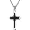 Bulova Jewelry Men’s Rhodium Plated Sterling Silver Black Onyx Cross Pendant Necklace with Black Diamond Accents, Sterling Silver Round Box Link Chain,Length 24″-26″, Style:BVP1078-WSAABA