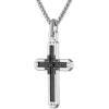 Bulova Jewelry Men’s Rhodium Plated Sterling Silver Cross Pendant Necklace with Black Diamond Inlay,Sterling Silver Round Box Link Chain,Length 24″-26″, Style:BVP1077-WSAA