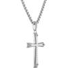 Bulova Men’s Jewelry Rhodium Plated Sterling Silver Cross Pendant Necklace with Dasmascus Steel Inlay, Round Box Link Chain, Style:BVP1004-WMMNA