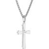 Bulova Men’s Jewelry Rhodium Plated Sterling Silver Cross Pendant Necklace with Dasmascus Steel Inlay, Round Box Link Chain, Style:BVP1004-WMMNA