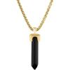 Bulova Jewelry Men’s Icon Black Onyx Obelisk Shaped Pendant, 14k Yellow Gold Plated Sterling Silver Round Box Link Chain Necklace, Length 24″ to 26″, Style: BVP1017-YSBA