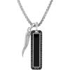 Bulova Jewelry Men’s Icon Black Onyx and Black Diamond Amulet Sterling Silver Pendant and Rounded Box Link Chain Necklace, Length 24-26″ Style:BVP1032-WSAA