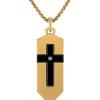 Bulova Jewelry Men’s Icon Gold and Black Stainless Steel, Cross Inlay with Diamond Accent Dog Tag Pendant, Round Box Link Chain Necklace,Length 24″-26″, Style: BVC1076-G6STQ7