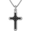 imageBulova Jewelry Mens Rhodium Plated Sterling Silver Cross Pendant Necklace with Black Diamond InlaySterling Silver Round Box Link ChainLength 2426 StyleBVP1077WSAA