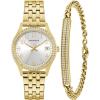 Caravelle by Bulova Ladies’ Crystal Watch and Bracelet Gift Set, Day-Date(Gold Tone)
