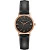 Caravelle by Bulova Ladies’ Dress 3 Hand Quartz Leather Strap Watch, Stainless Steel, 28mm(Black/ Rose Gold)