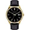 Caravelle by Bulova Men’s Dress 3-Hand Date Quartz Watch, Stainless Steel, Coin Edge Bezel, 41mm(Black Strap/Gold)