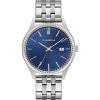 Caravelle by Bulova Men’s Dress 3-Hand Date Quartz Watch, Stainless Steel, Coin Edge Bezel, 41mm(Silver/Blue)