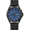 Men’s Traditional 3-Hand Day and Date Quartz Watch, Light Up, Stainless Steel, 40mm(Black Leather Strap/Black/Blue Dial)