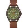 Men’s Traditional 3-Hand Day and Date Quartz Watch, Light Up, Stainless Steel, 40mm(Brown Leather Strap/Grey/Green Dial)
