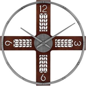 Bulova Flagstaff Illuminated Wall Clock C4335 | 24″ Walnut & Pewter Frame with LED Backlight | Quartz Movement | Battery Operated | Dimmer & Timer | Rustic Modern Design