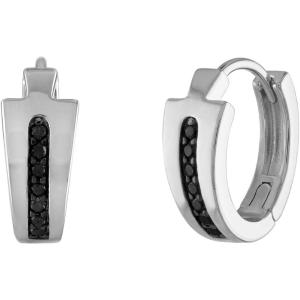 Bulova Jewelry Men’s Icon Black Diamond Rhodium Plated Sterling Silver Hoop Earrings, Style:BVE1007-WSAA