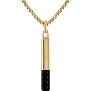 Bulova Jewelry Men’s Icon Gold Stainless Steel and Inlay Black Spinel Bar Shaped Amulet Pendant and Yellow Stainless Steel Rounded Box Link Chain Necklace,Length 24″-26″ Style:BVC1074-YSTBSP